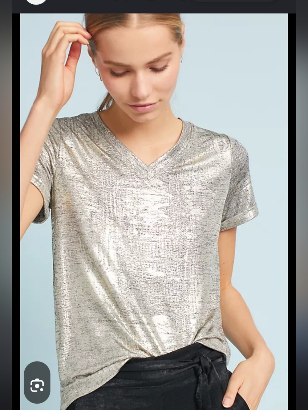 Akemi + Kin Silver Shimmery Top Size S slit On Ends Sides Shirt Sleeve